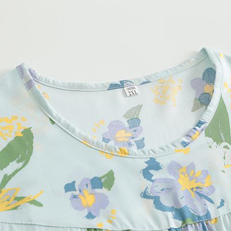 Baumwollseidenset Kurzarm-Caprihose für Damen mittleren Alters und ältere Frauen im Sommer, dünnes Oberteil, cooles Zuhause