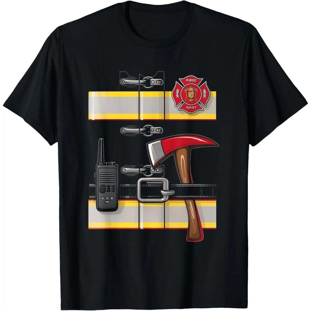 Firefighter Costume Fireman Uniform Axe Radio Halloween T-Shirt