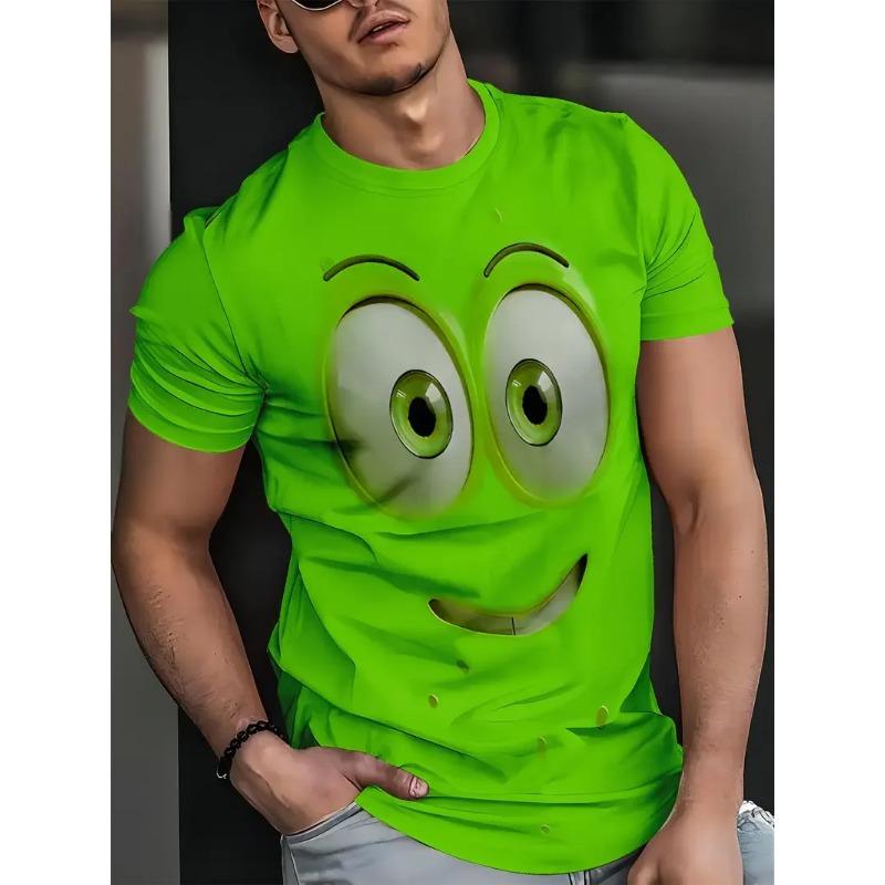 Summer Round Neck Cartoon Face Graphic 3D Print T-shirts Fashionable Casual Short Sleeved Men's T-shirts