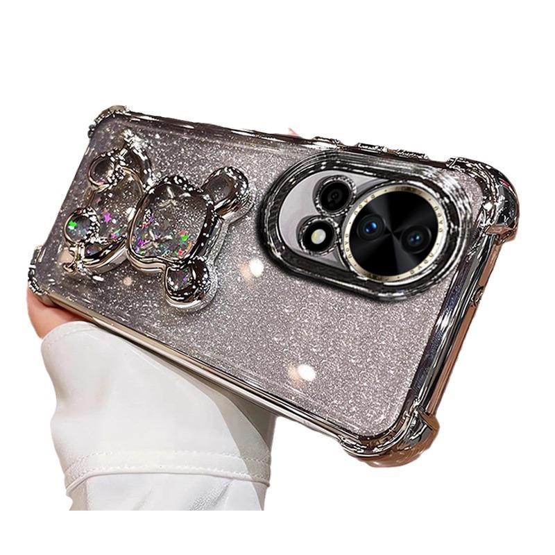 Applicable To Huawei Nova16 Mobile Phone Case Four Corners Anti-drop Nova14Pro Electroplated Silicone Soft Case Loose Powder Quicksand Bear