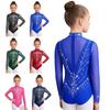 Dívčí trikot s rolákem a dlouhým rukávem, síťované díly, třpytivé kamínky, skrytý zip na zádech, gymnastický body