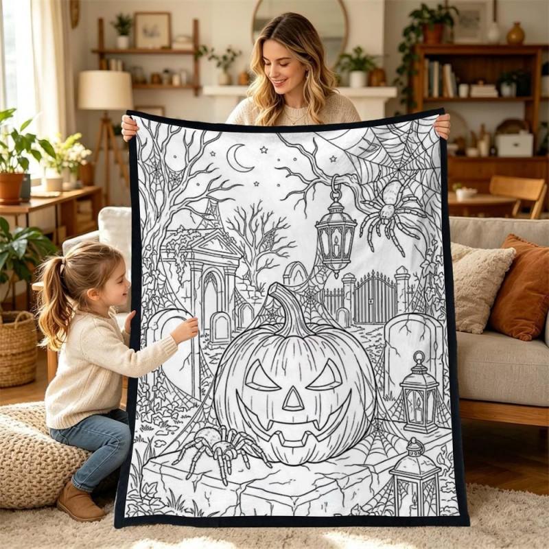Kids Coloring Blanket Family DIY Painting Activity Gift Animal Themed Soft Throw