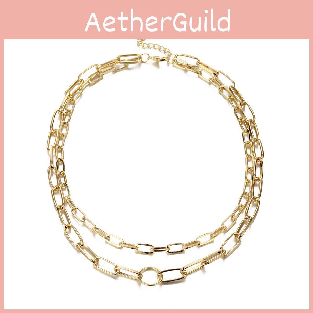 Stylish European And American Double Layer Pure Chain Necklace Geometric Design For Trendy Fashion Lovers