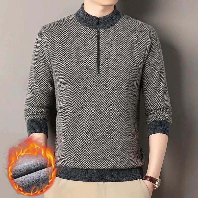 

Новый осенне-зимний мужской бархатный свитер из вязаного меха хорька для мужчин среднего и пожилого возраста, утолщенный, на молнии, теплый, мужская одежда L серый