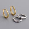 Sterling Twisted Rope Hoop Earrings Women Geometric Fashion Statement Jewelry Polished Gold White