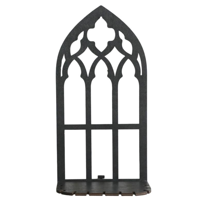 Gotisches hohles Holzschweberegal Vintage-Fensterrahmen Wandmontiertes Lagerregal für Kristalle Pflanzenhalter Heimdekorationen