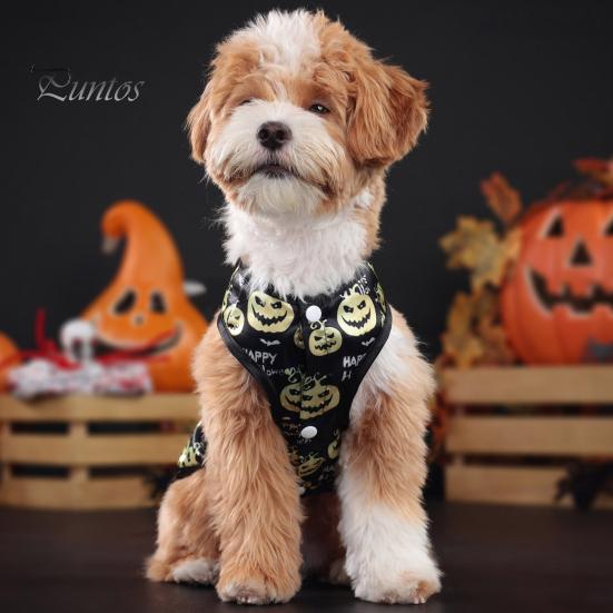Dog T-shirt Halloween Pet Costume, Pumpkin Print Vest for Small Dogs Cats, Glitter Bow Festive Costume Tie Puppy Outfit, Cute Clothes Party