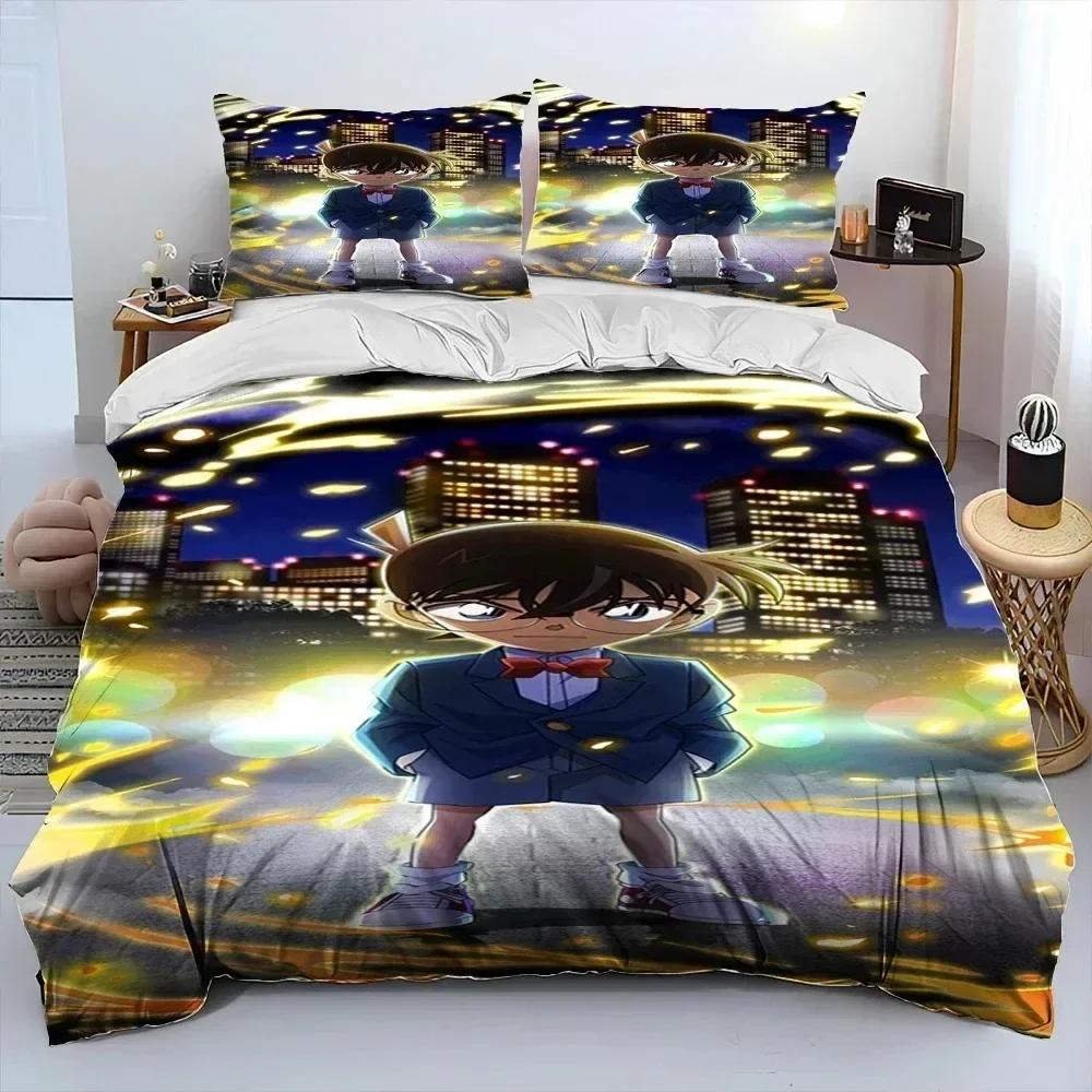 Anime Detective Conan Cartoon Bedding Set Duvet Cover Bed Set Quilt Cover Pillowcase Comforter King Queen Size Boys Adult