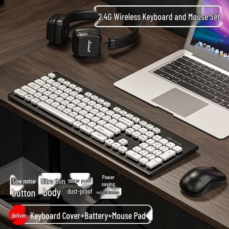 Stylish Chocolate Keyboard & Silent Wireless/Wired Mouse Set for Office/Home Use