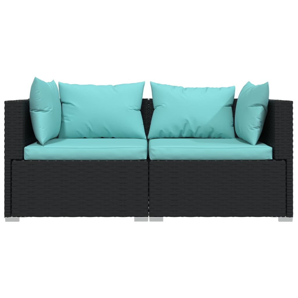 Vidaxl 2-Osobowa Sofa Ogrodowa Z Poduszkami, Czarna, Polirattan