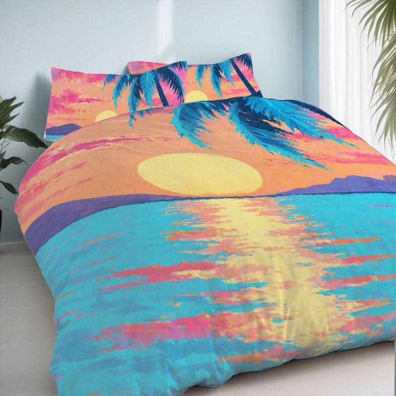 3-Piece Bedding Pillowcase Quilt Cover Set Sunset Beach Pattern 2D Digital Printing Suitable Bedroom Hotel Dormitory Decoration
