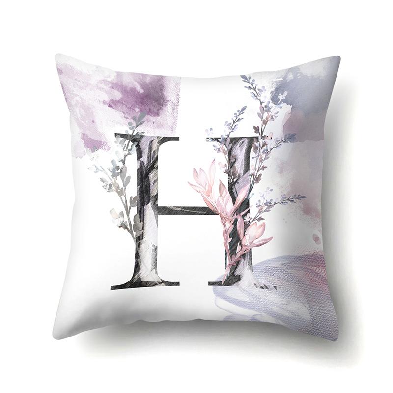 Polyester Pillowcase Home Watercolor Flower Print Pillowcase 26 English Letters Bedside Cushion Cover