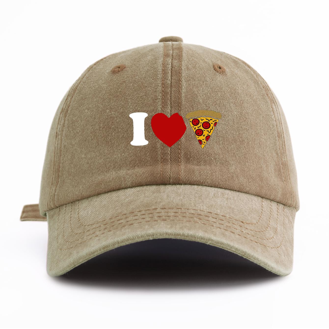 

1pc I Love Pizza Print Washed Baseball Cap for Adults, Minimalist Retro Style Casual Soft Adjustable Dad Hat, Perfect As Gift хаки