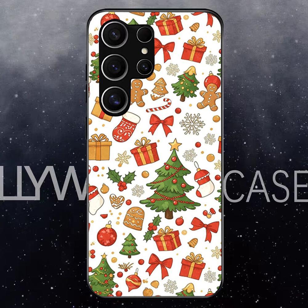 Christmas Santa Claus Snowman Phone Case For Samsung S25 Edge Ultra S23 S22 S21 S20 Ultra Plus S24 Fe A54 A53 A25 Glass Cover