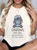 Embroidered Unisexs and Womens Tshirt Black Casual Ohana Family Quote Breathable and Loose Four Seasons