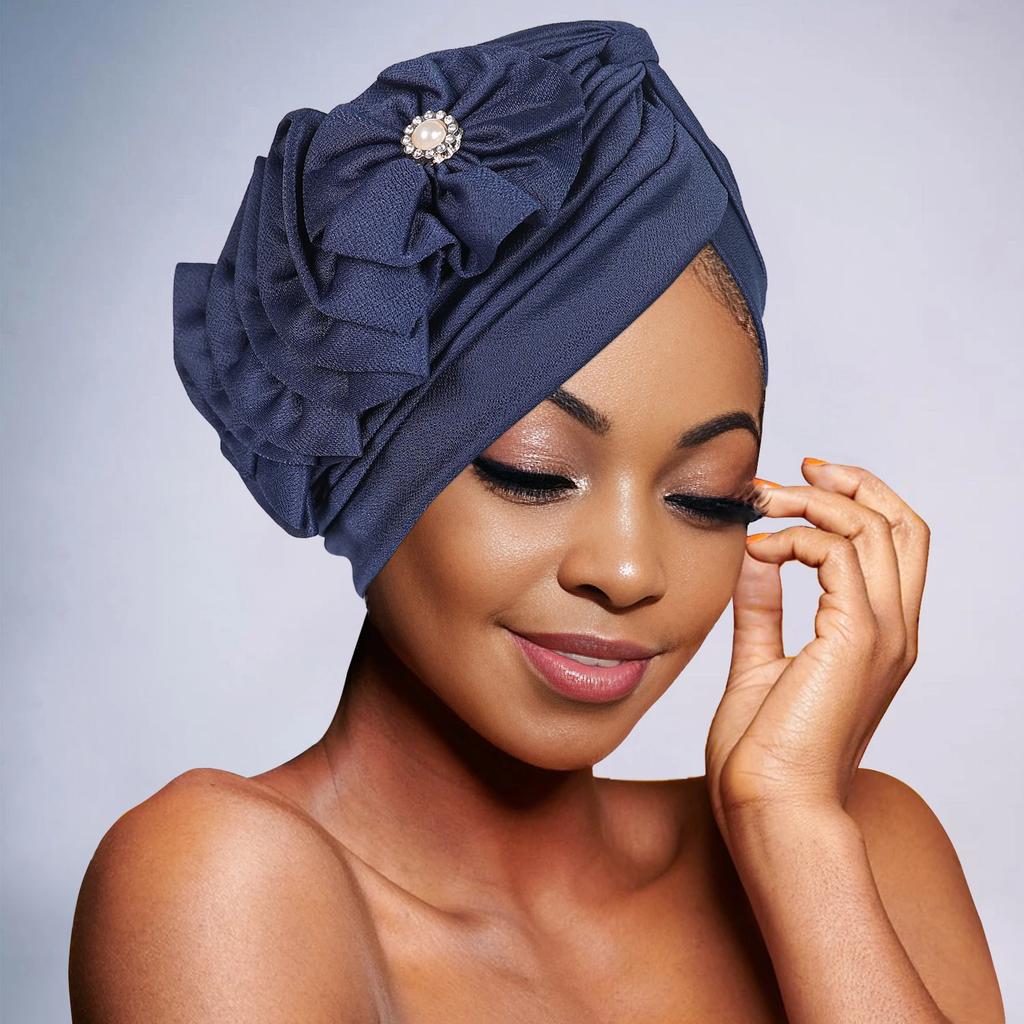 African Fashion Headband Hat Breathable Lightweight Flower Decoration Handmade Muslim Headband Hat 2025 New Gift