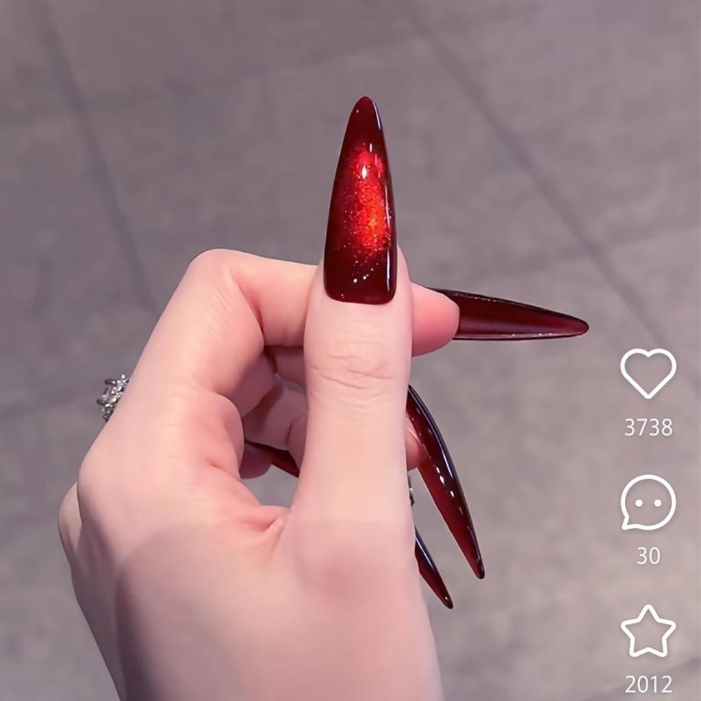 Ruby Cat Eye Glass Beads Whitening Nail Tips – 30 Finished Wearable Plain Strips for New Year Nails