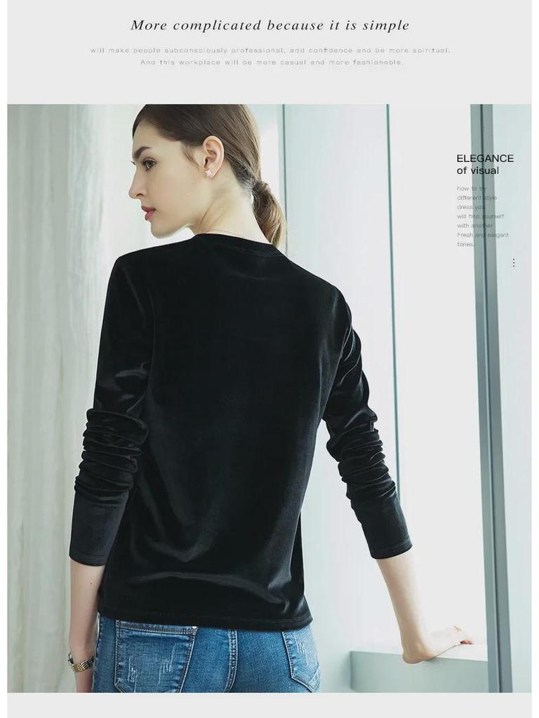 Damen Slim Fit Gold Samt Langarm T-Shirt - Herbst/Winter 2025 Kollektion