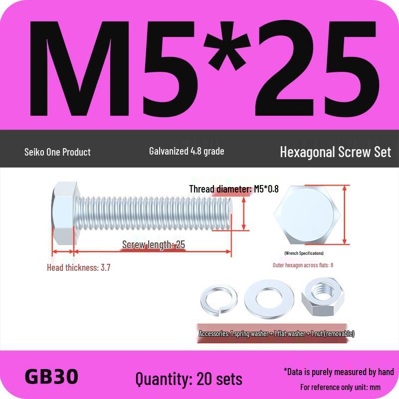 4.8 Grade Galvanized Hex Bolt and Nut Set M4-M30