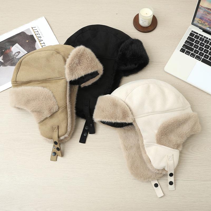 Japanese Thickened Plush Lei Feng Hat In Autumn and Winter Casual Versatile Retro Warm Hat Outdoor Travel Cold Ear Protection Hat
