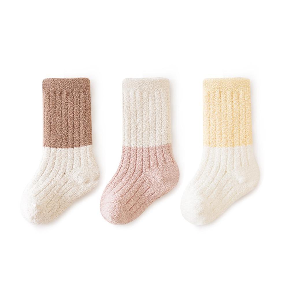 3Pairs Thermal Footwear Mid Tube Sock Loose Mouth Warm Baby Socks Soft Coral Velvet Socks Children