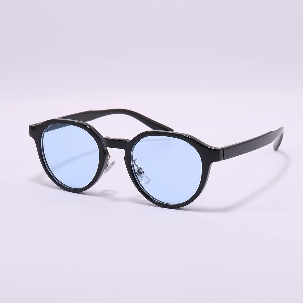 iCON STORE sunglasses for women and men, UV protection, Boston style, crown panto shape, colored lenses, blue lenses, light tint, black frame, Korean