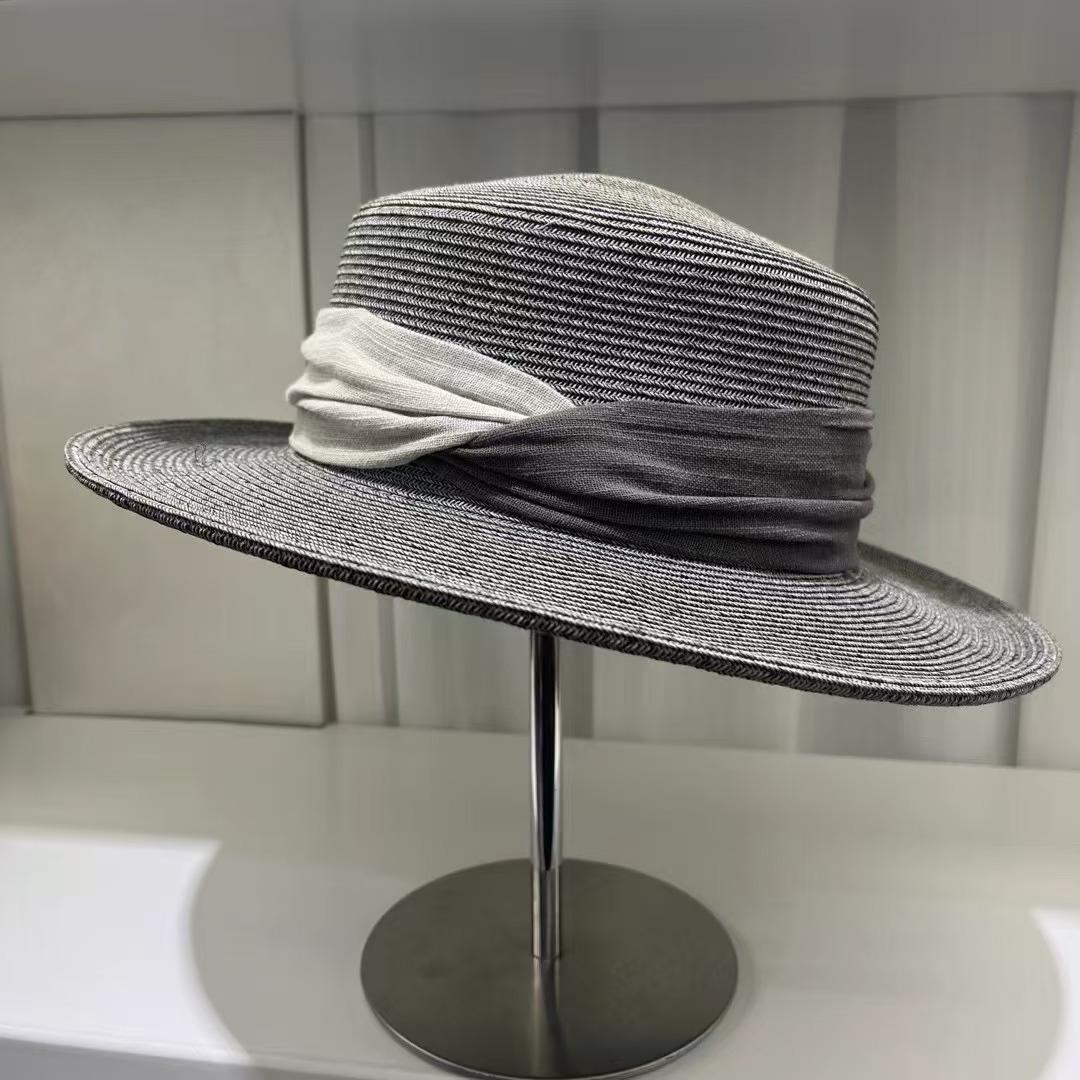 

Spring and summer hemp yarn straps, fine papyrus sunscreen, flat top top top hat, literary and retro versatile vacation sunshade straw hat woman adult (56-58cm) сірий колір