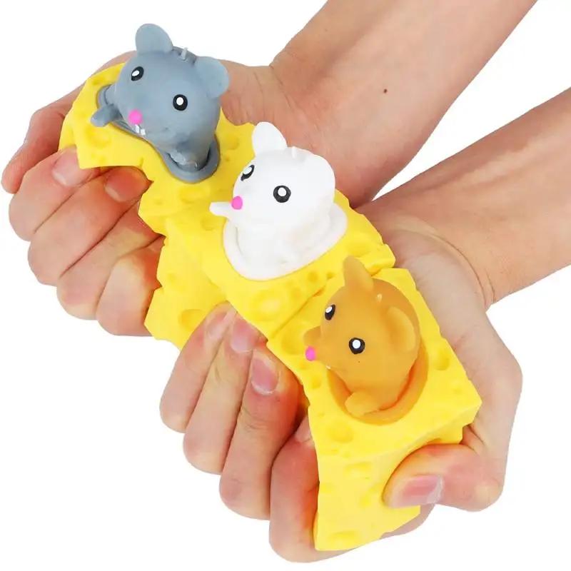 Cheese Mouse Cup Decompression Squeeze Cheese Toys Stress Relief Mice Toy Rat Stress Ball Sensory Fidget Toy Gift For Adults Kid