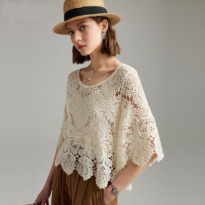 Hollow Out Thin Knit Sweater Women's Summer New Western-style Outerwear Air-conditioned Shirt T-shirt Solid Color Middle Sleeve