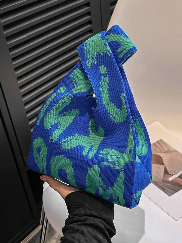 Strikket garnbøtteveske, multifunksjonell håndleddsveske, vevd veske, håndholdt tilfeldig veske med tegneserie. zwq