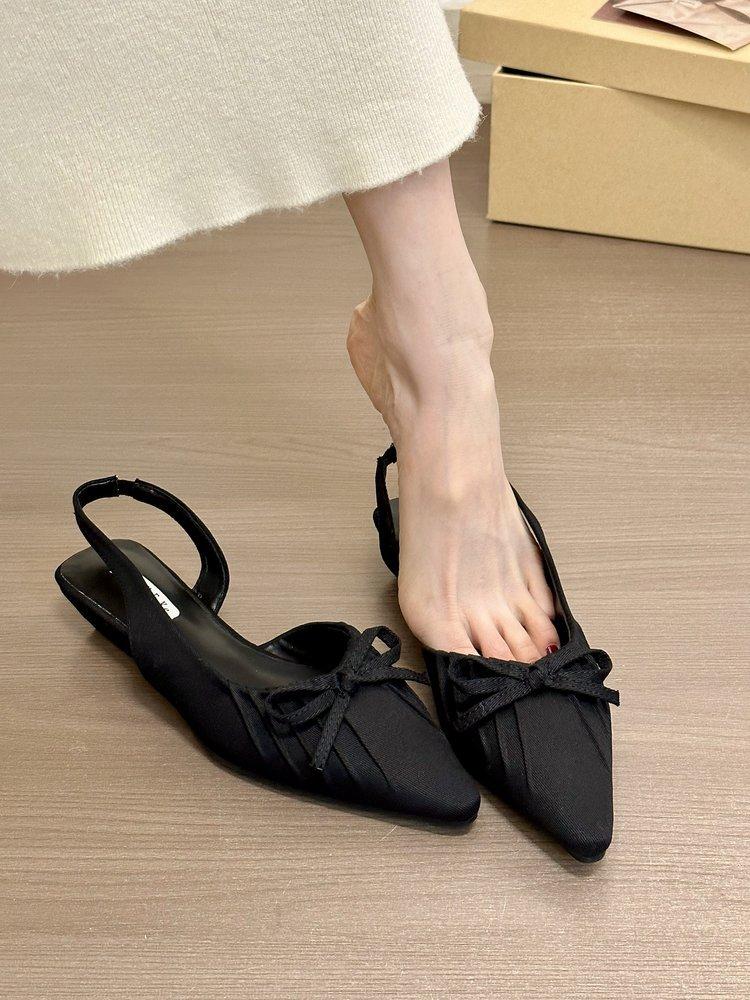 

Mashed taro purple! Stylish pointed wrinkled bow bag head empty sandals women s 2025 summer Korean version flat sandals 35