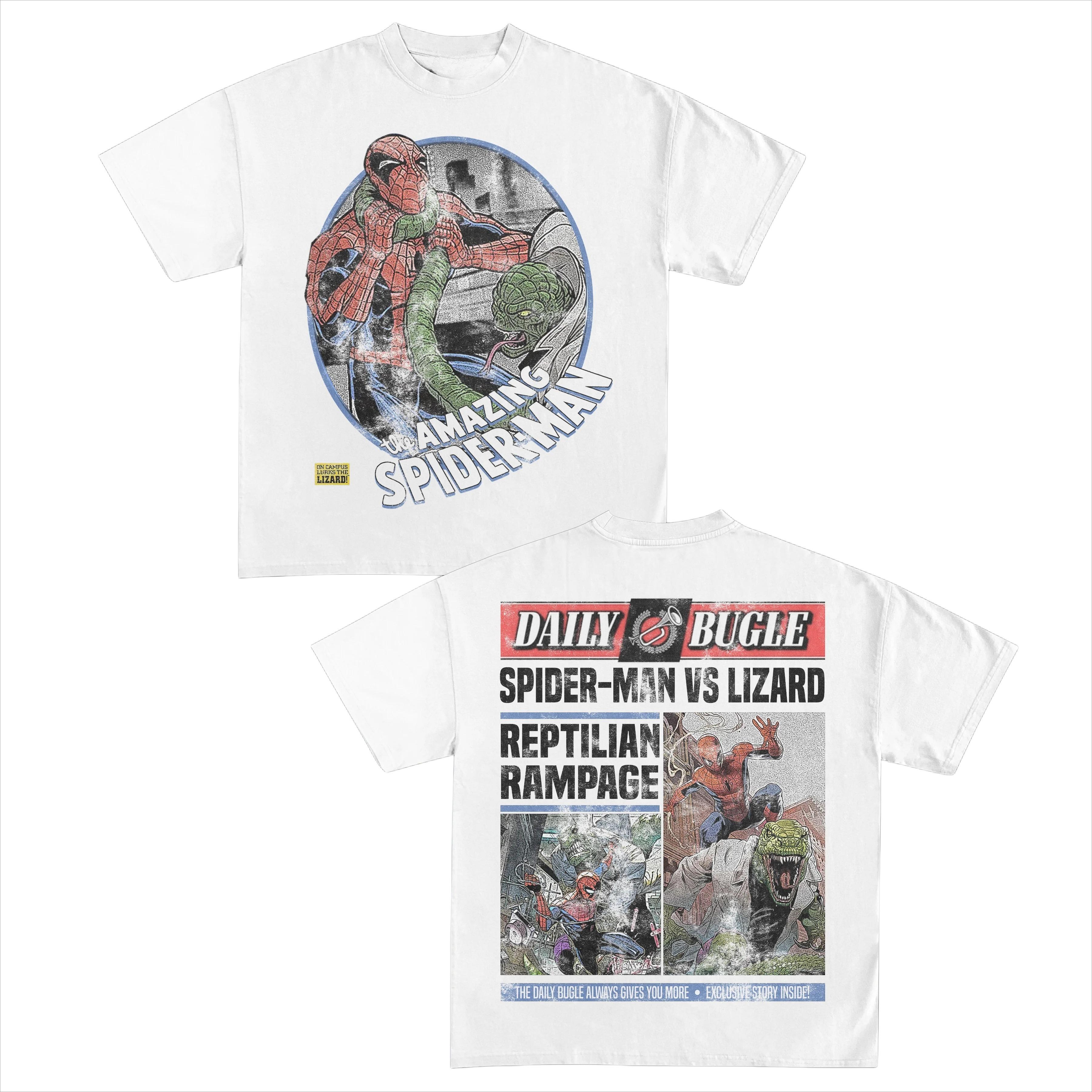 SpiderMan Daily Bugle Graphic TShirt The Amazing SpiderMan VS Lizard Comic Print Cotton Tee for Men Kids Casual Top S