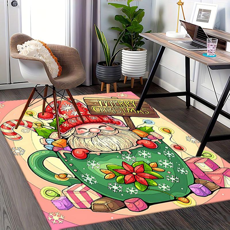 Christmas Gnome Chair Mat - Anime Cartoon Design, Non-Slip Rug for Office, Home Decor, Living Room, Bedroom, Game Room & Dorm Carpet - Festive Gift.R0