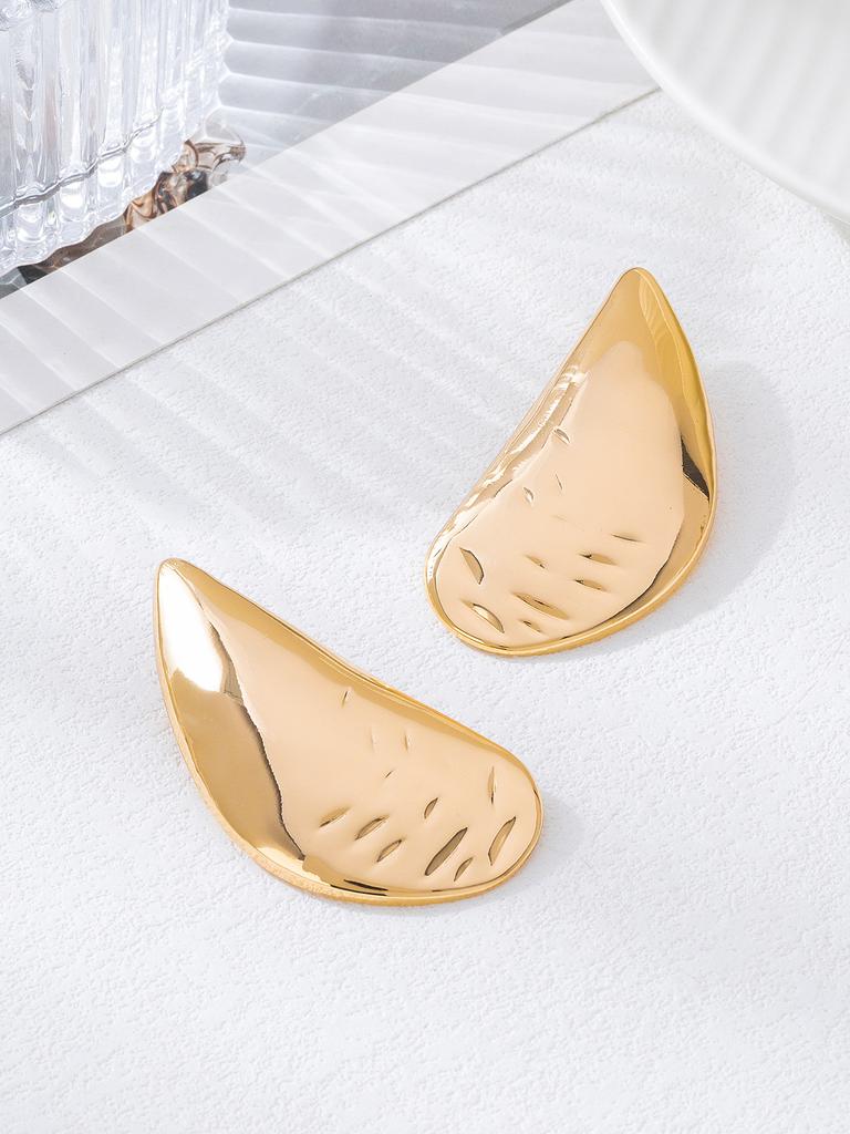 One Pair Daily All Match Fashion Shiny Geometric Gold Tone High Grade Stud Earrings For Women Vacation Party Wear Jewelry