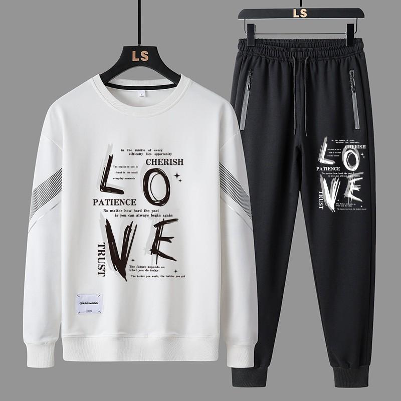 

Spring Autumn Casual Hoodie Set for Men Cool Long Sleeve Two Piece Set Male Tracksuit XS белый