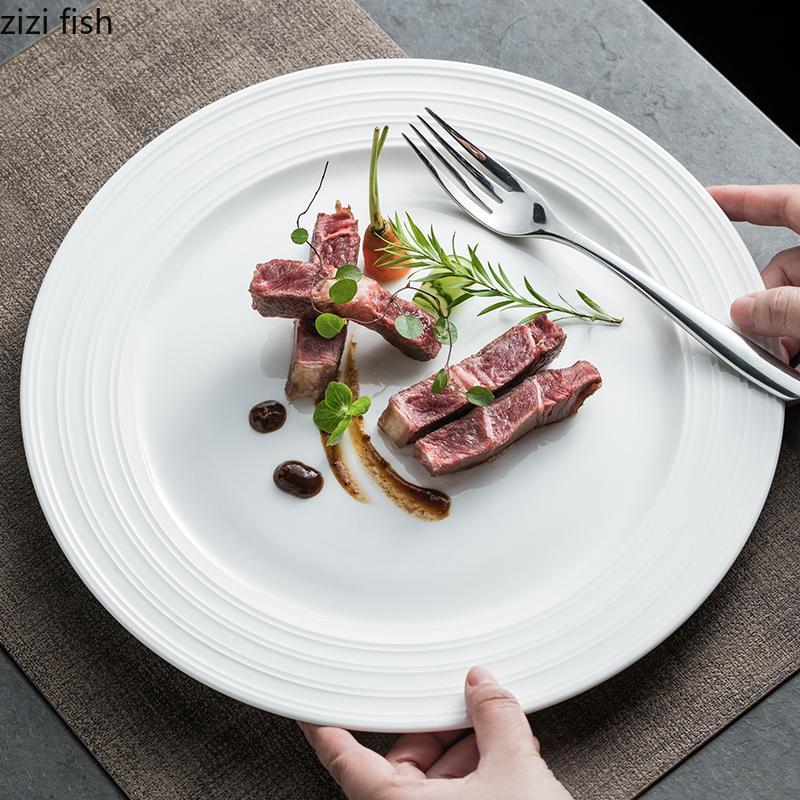 Ceramic White Flat Plate Western Style Steak Plates Pasta Dish Dining Plates Sushi Plate Fruit Bowl Dim Sum Dish Snack Tray