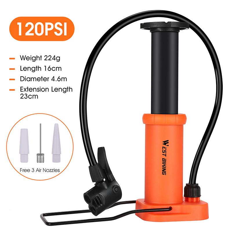 WEST BIKING Ultralight Portable Bike Pump MTB Road Bicycle Foot Pump Presta & Schrader Valve Cycling Tire Air Inflator With Hose