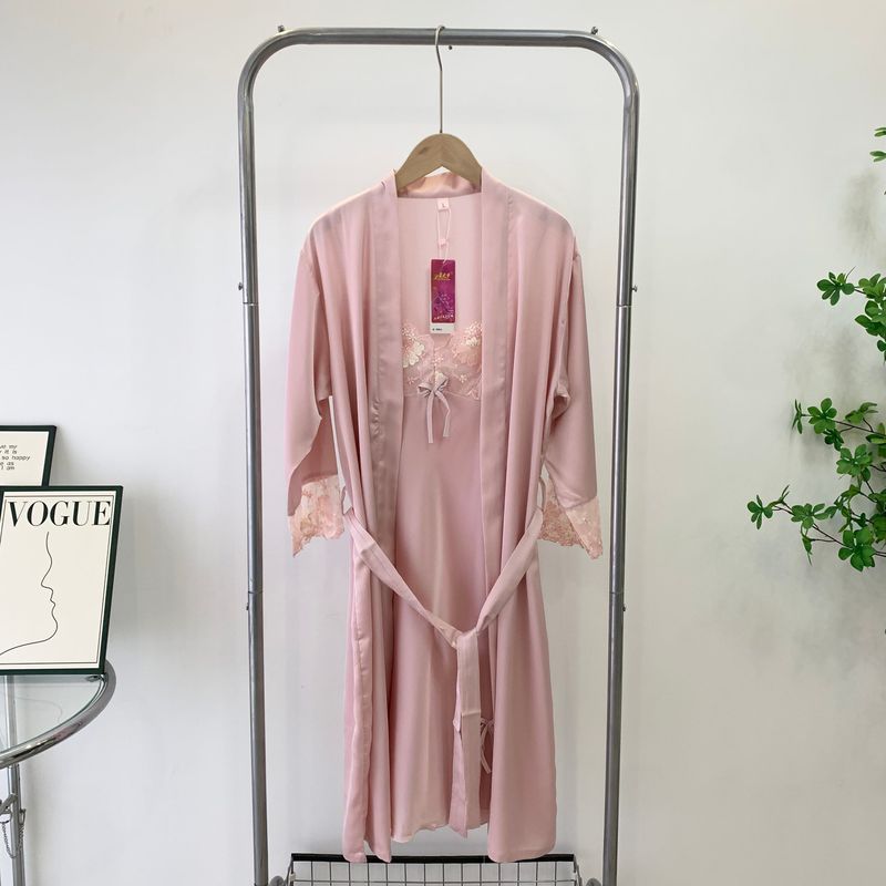 

Two-piece Set Women s Nightgown Sexy Lace Slip Nightdress Spring and Summer Pure Desire Style Home Wear Fancy Pajamas Thin Pink L
