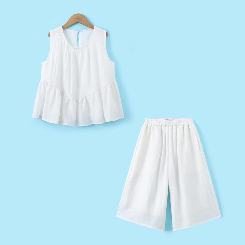Montagut Girls' Summer Ruffle Textured Two-Piece Set