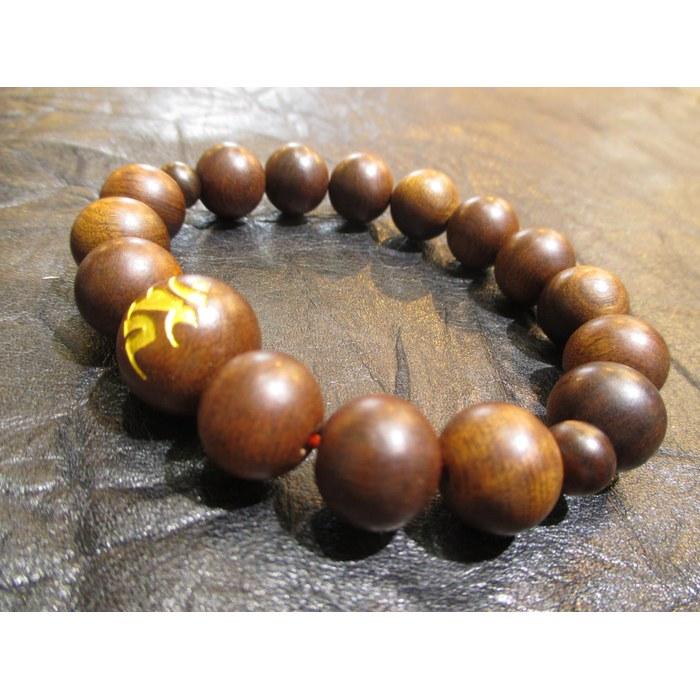[Kyoto Power Stone] Immovable King & Seed Syllable Bracelet (Sandalwood), with Box, Brown, Medium