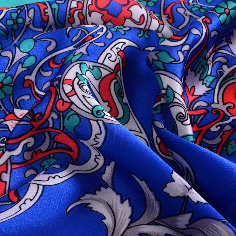 [BYSIFA] Ladies Silk Scarf Shawl Spring Autumn Women Large Square Scarves New Accessories Blue Silk Head Scarf Cape 110*110cm