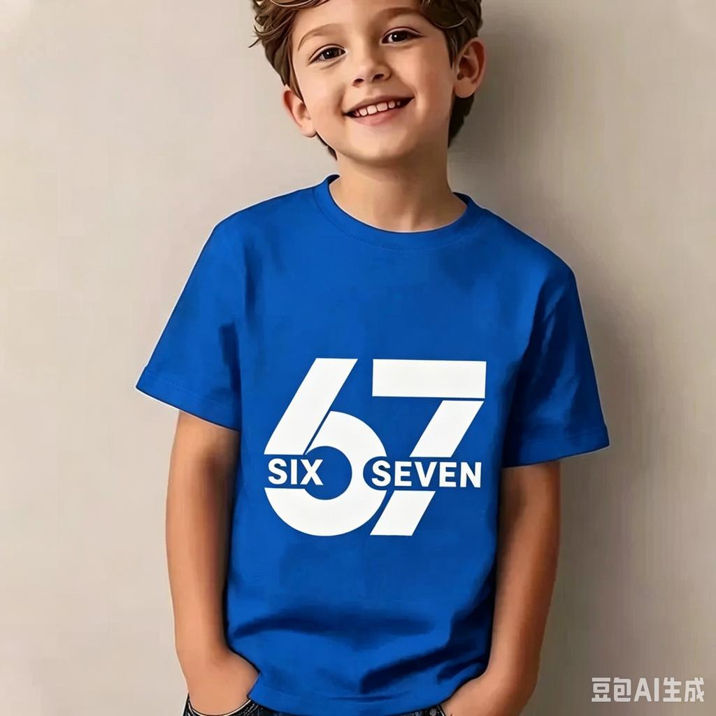 67 Pixel Cartoon Charakter Baumwoll-T-Shirt, Jungen Mädchen Harajuku Streetwear Print Kurzarm-T-Shirt, Trendiges Lässiges Kinder Oberteil
