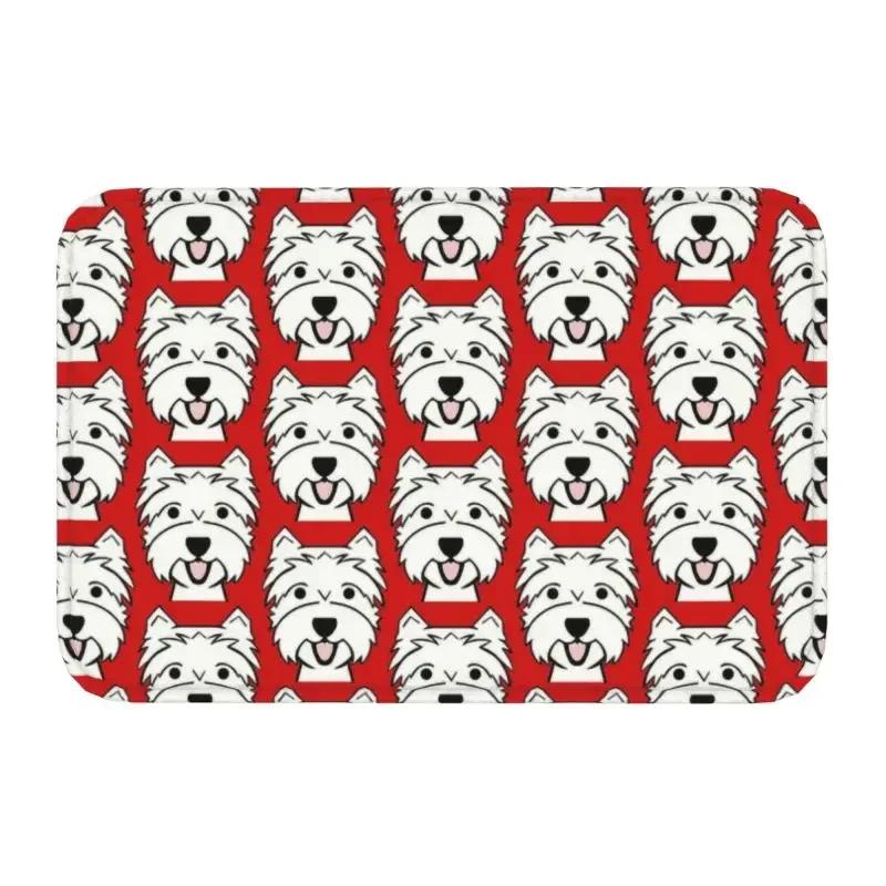 Cute West Highland White Terrier Dog Front Door Mat Anti-Slip Outdoor Absorbent Westie Puppy Doormat Garden Entrance Rug Carpe