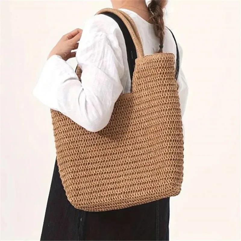 Straw Woven Tote Bag Large Capacity Shoulder Bag Versatile Knit Handbag Storage Bags For Women Stylish Vacati Beach Shopping
