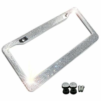 Universal Silver Diamond Bling Glitter Crystal Rhinestone Holder Bracket Portable Stainless Steel Car License Plate Frame Cover