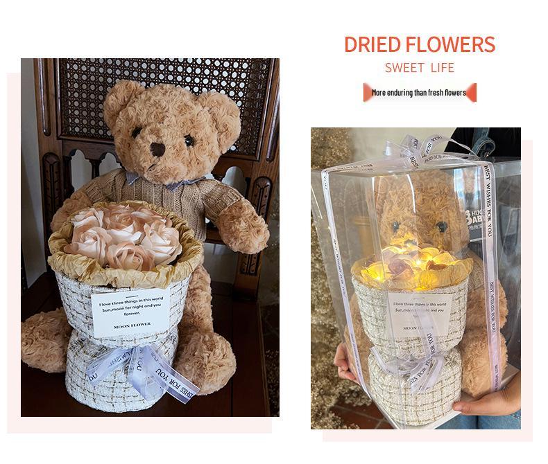 Valentine's Day Teddy Bear and Rose Bouquet Gift for Best Friends, Girlfriends, and Mothers