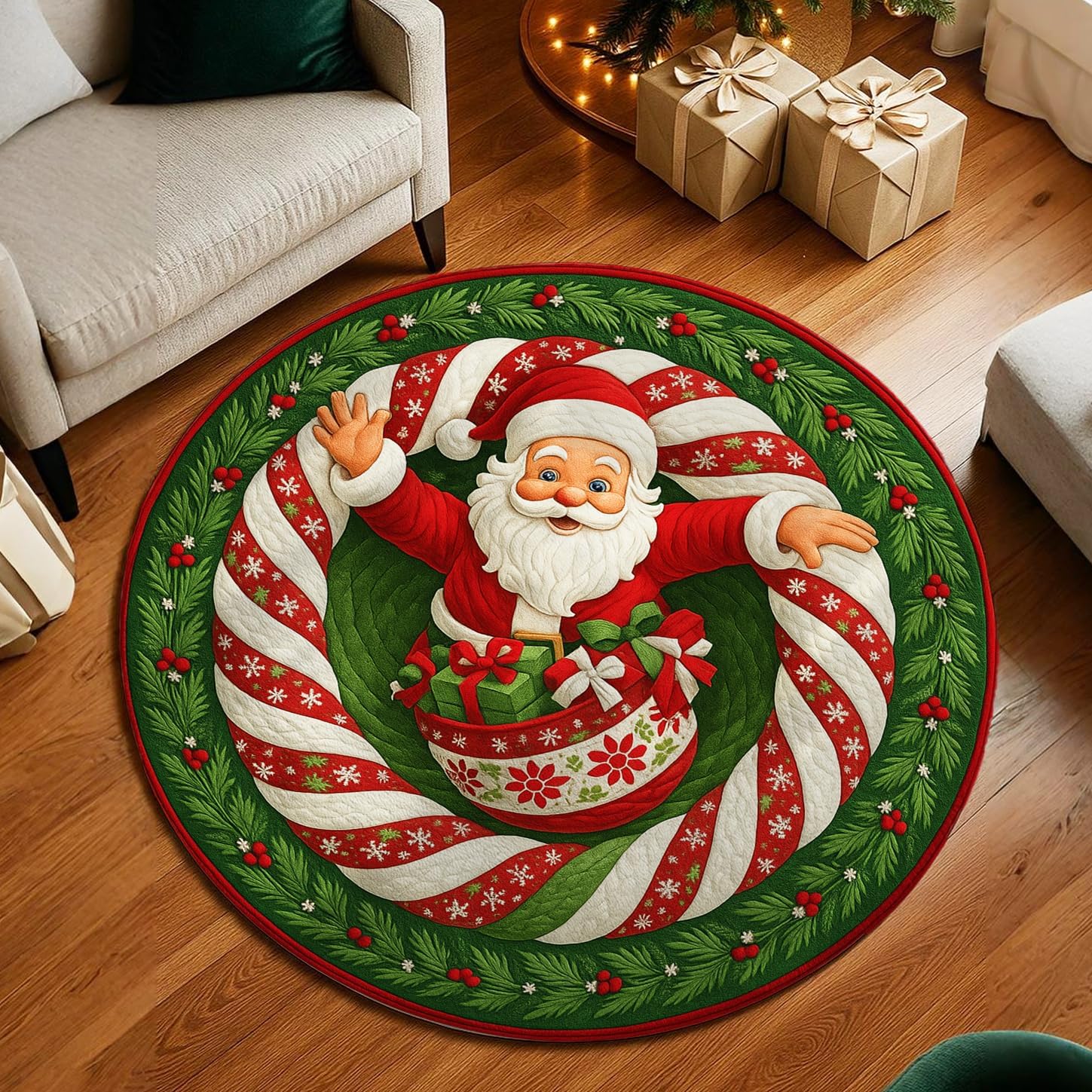 

Christmas Whirlpool Carpet SnowmanSanta Claus Anti Slip Carpet Holiday Design Multiple Patterns HolidayHome Decoration Floor Mat 100cm