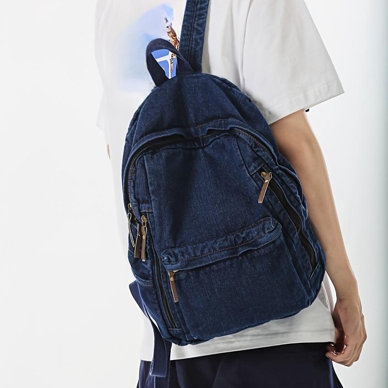 Fashionable Denim Canvas Backpack for Women Adjustable Straps Resistant Zip Closure Ideal for Students Relaxed Style Travel Backpack Commuting Style