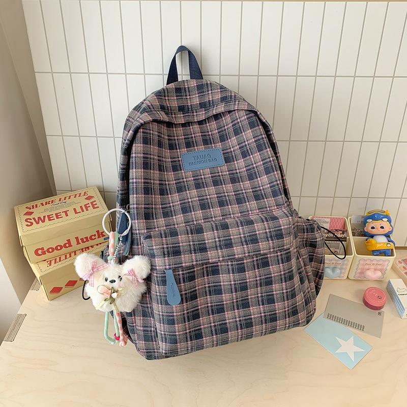 Schoolbag Autumn and Winter New Retro Plaid Backpack Female College Student Korean Version Large Capacity Lightweight Backpack College Style