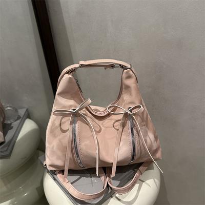 Retro Backpack Soft Leather Tote Bag Bow New Trendy Fashion Casual Large Capacity Shoulder Bag